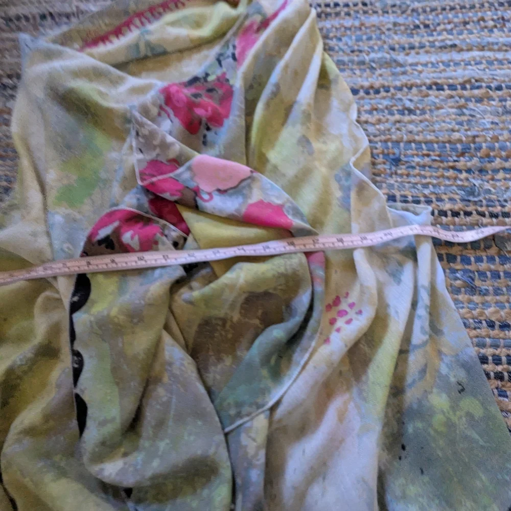 Floral Watercolor Scarf Wrap in Green and Pink
